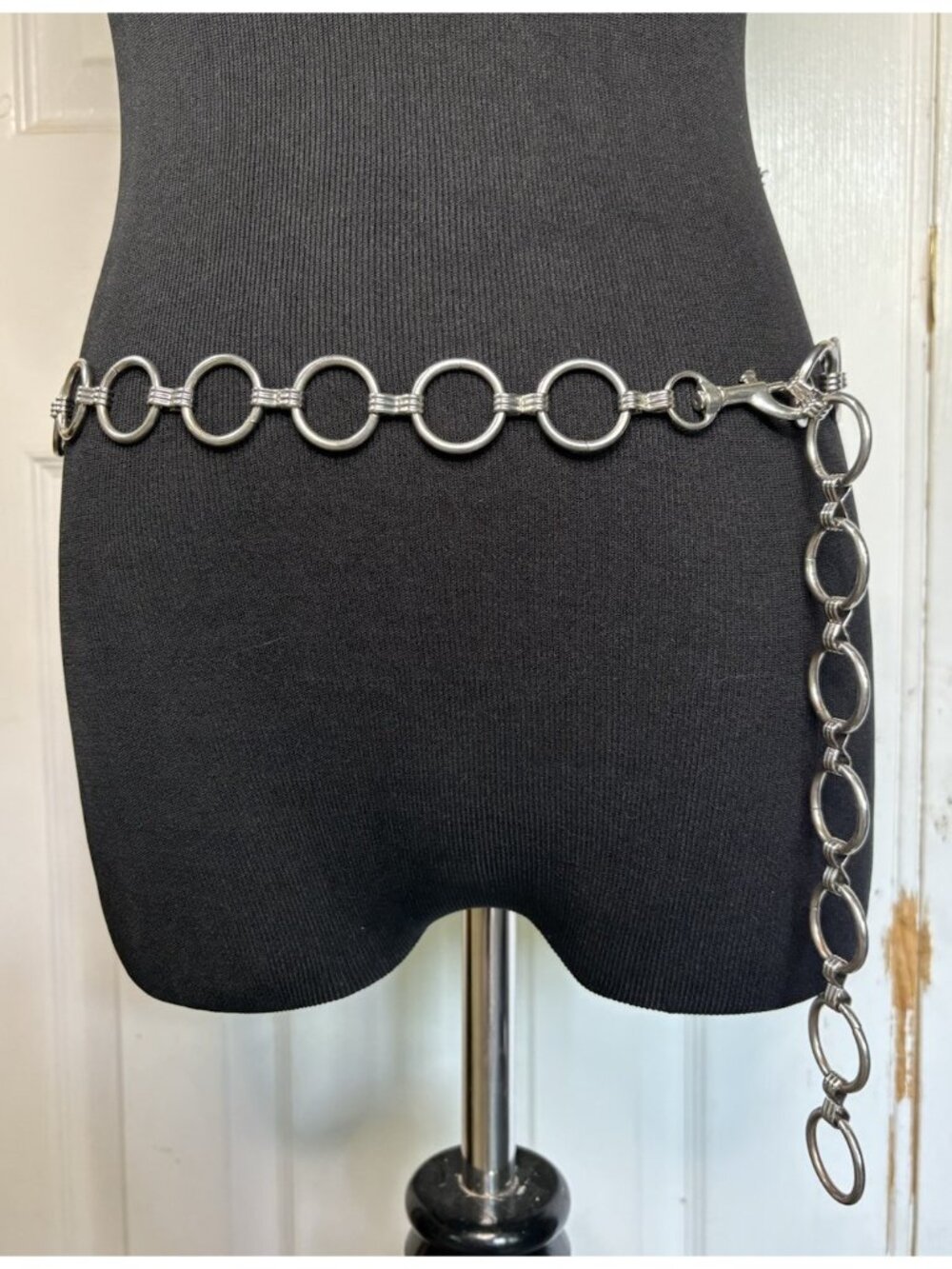 Women's Chain Link Belt One Size Silver Tone O-Ring Biker Grunge Metal Goth